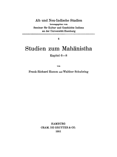 Cover image for book Studien zum Mahanisiha. Kapitel 6–8