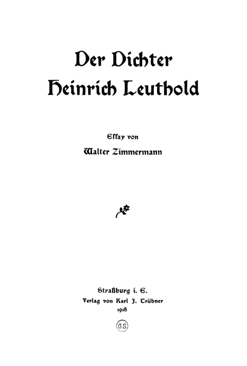 Cover image for book Der Dichter Heinrich Leuthold