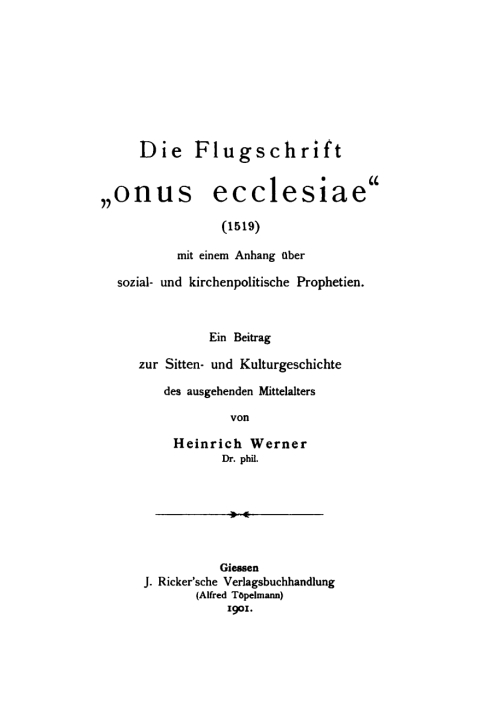 Cover image for book Die Flugschrift “Onus ecclesiae” (1519)