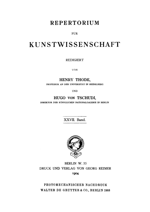 Cover image for book Repertorium für Kunstwissenschaft. Band 27