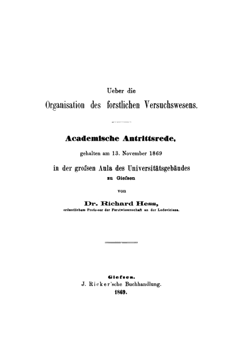 Cover image for book Ueber die Organisation des forstlichen Versuchswesens