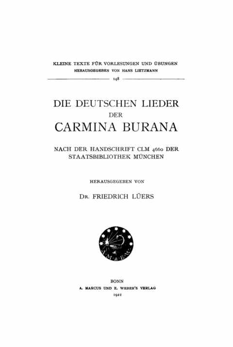 Cover image for book Die deutschen Lieder der Carmina Burana