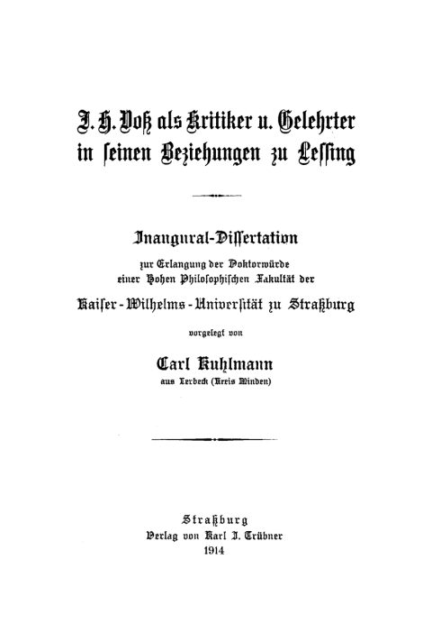 Cover image for book J. H. Voß als Kritiker und Gelehrter in seinen Beziehungen zu Lessing
