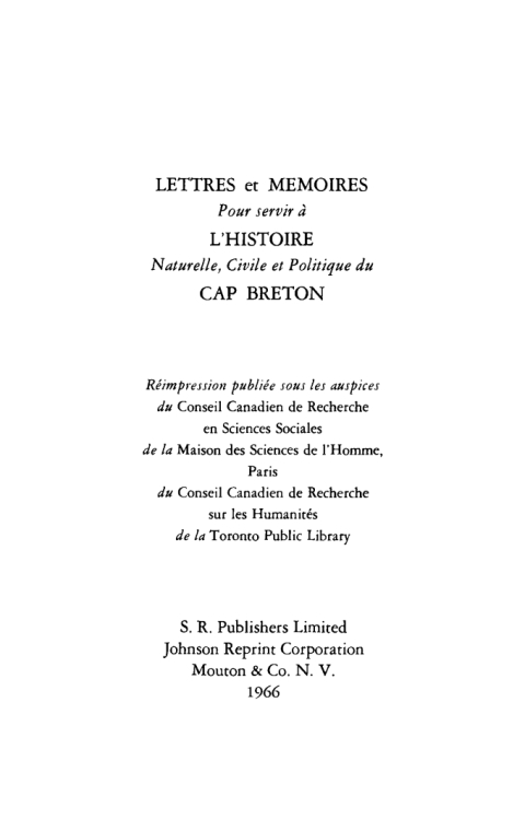 Cover image for book Lettres et mémoires pour servir à l’histoire naturelle, civile et politique du Cap Breton