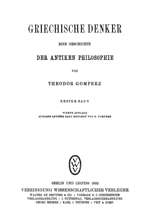 Cover image for book Theodor Gomperz: Griechische Denker. Band 1