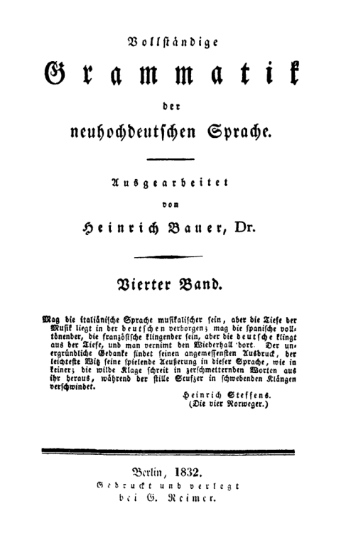 Cover image for book Heinrich Bauer: Vollständige Grammatik der neuhochdeutschen Sprache. Band 4