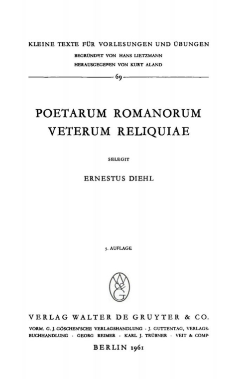 Cover image for book Poetarum Romanorum Veterum Reliquiae