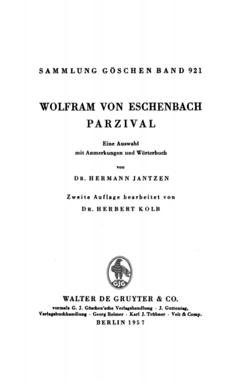 Cover image for book Wolfram von Eschenbach Parzival