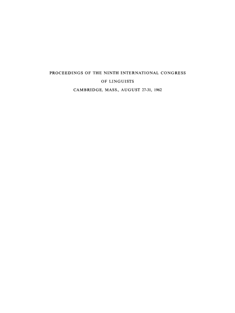 Cover image for book Proceedings of the Ninth International Congress of Linguists, Cambridge, Mass., August 27–31, 1962