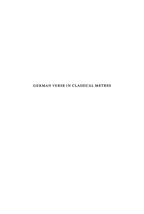 Cover image for book German Verse in Classical Metres
