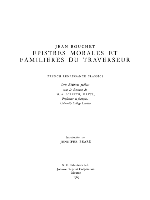 Cover image for book Epistres morales et familieres du traverseur
