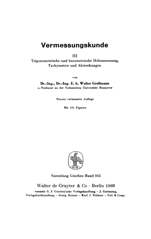 Cover image for book Trigonometrische und barometrische Höhenmessung, Tachymetrie und Absteckungen