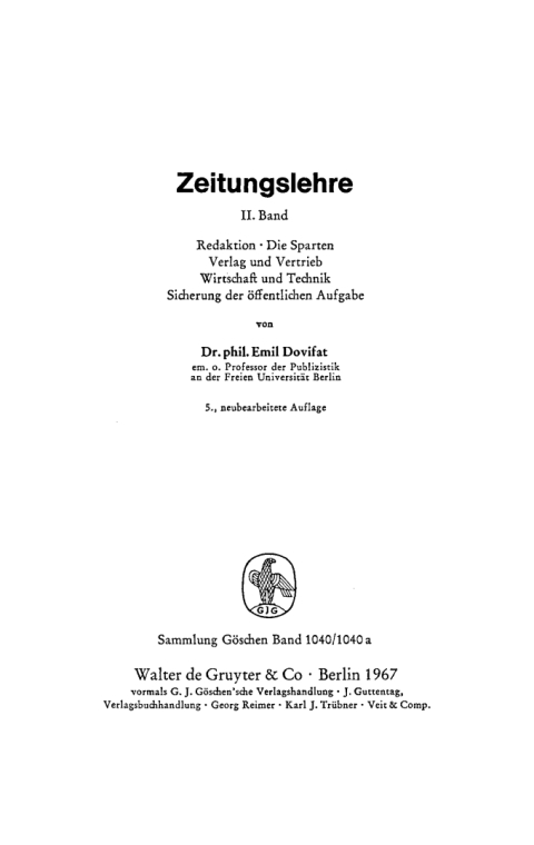 Cover image for book Redaktion. Die Sparten. Verlag und Vertrieb. Wirtschaft und Technik. Sicherung der öffentlichen Aufgabe