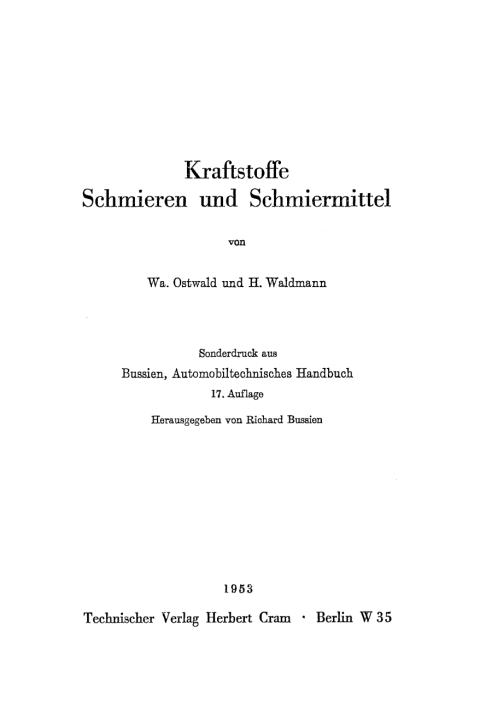 Cover image for book Kraftstoffe Schmieren und Schmiermittel