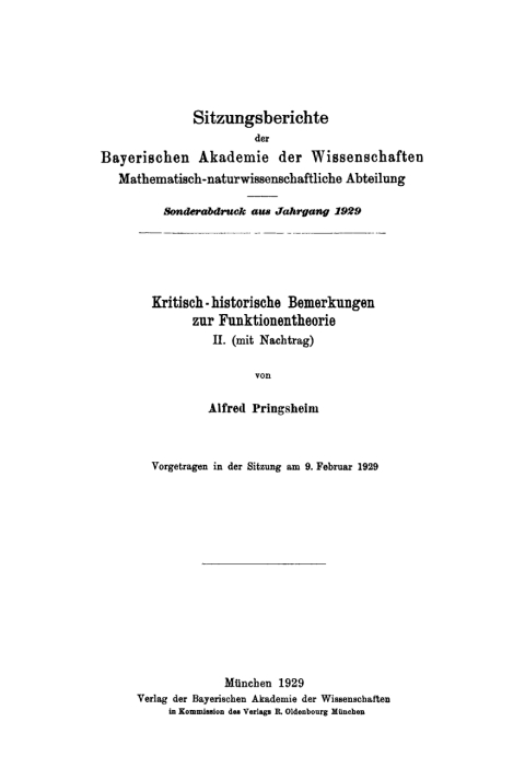Cover image for book Kritisch-historische Bemerkungen zur Funktionentheorie II. (mit Nachtrag)