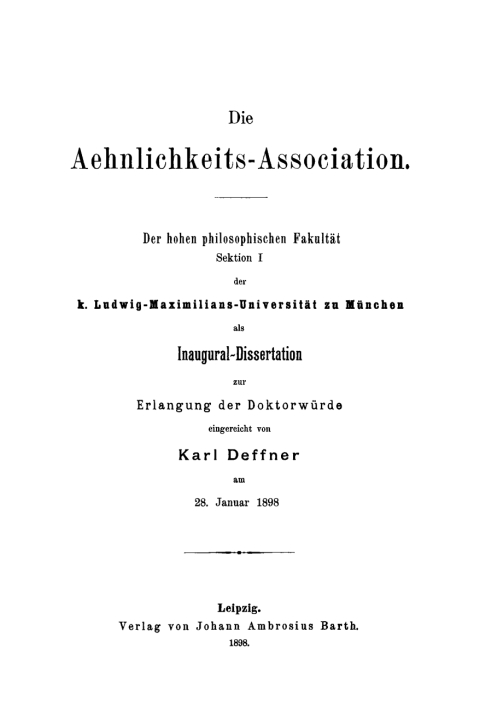 Cover image for book Die Aehnlichkeits-Association