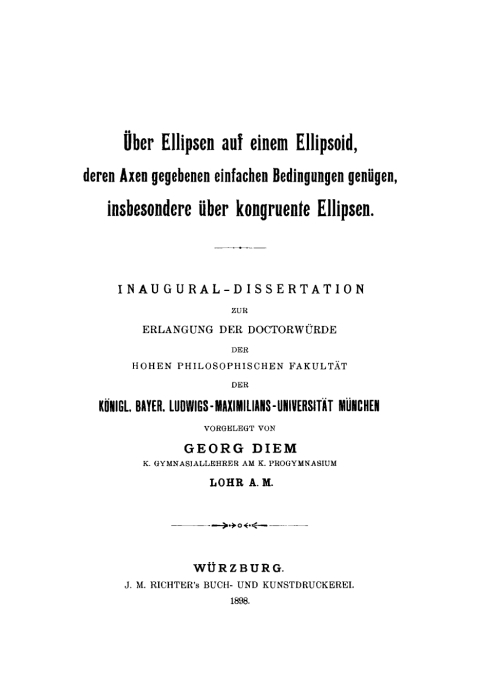 Cover image for book Über Ellipsen auf einem Ellipsoid, deren Axen gegebenen einfachen Bedingungen genügen, insbesondere über kongruente Ellipsen