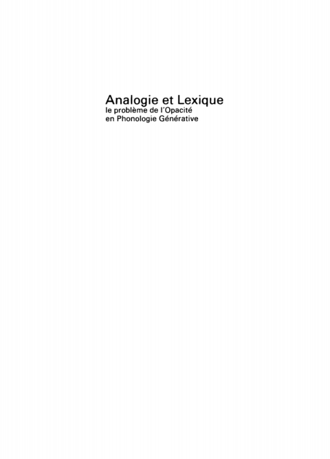 Cover image for book Analogie et Lexique