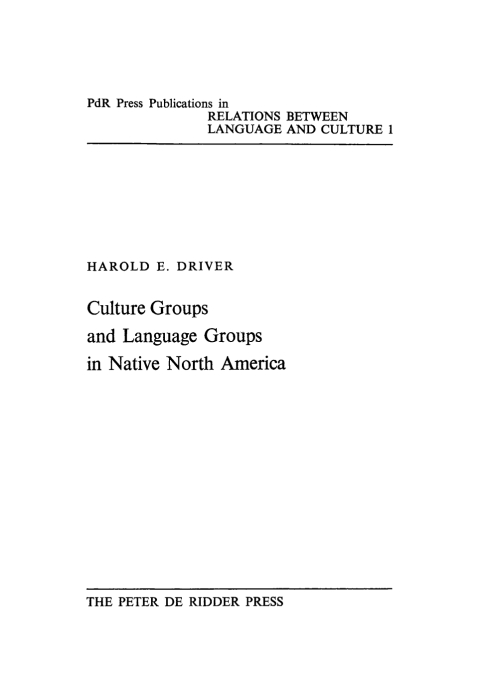 Cover image for book Culture Groups and Language Groups in Native North America