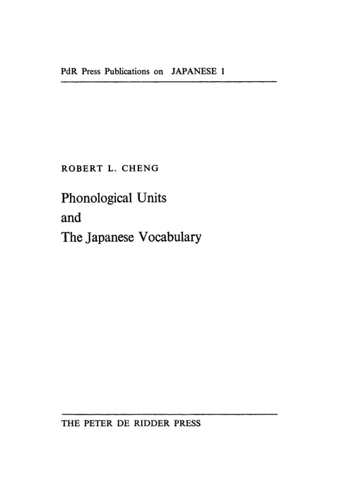 Cover image for book Phonological Units and the Japanese Vocabulary