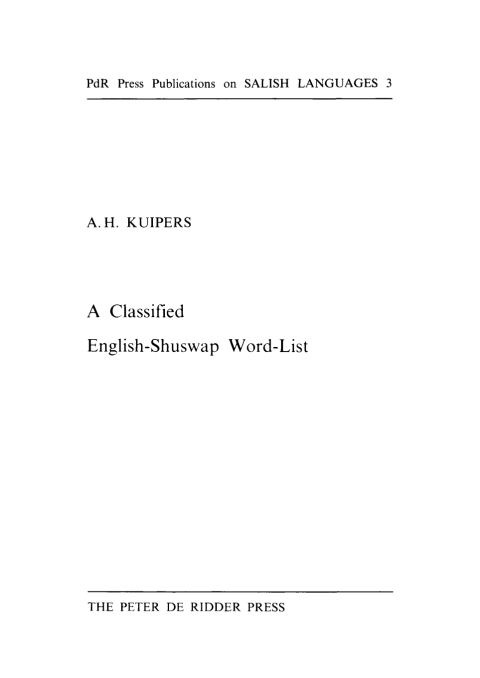 Cover image for book A Classified English-Shuswap Word-List