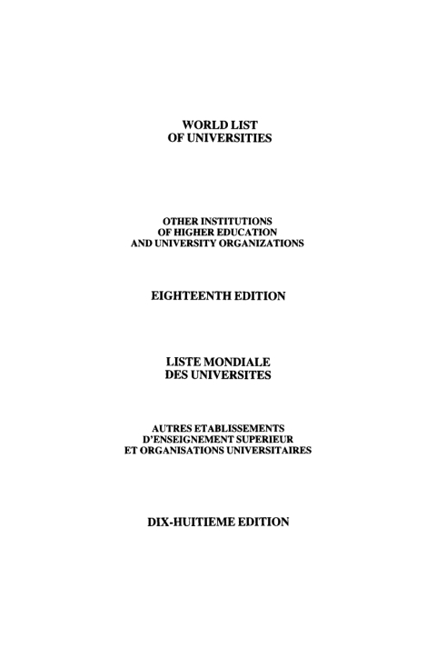 Cover image for book World List of Universities / Liste Mondiale des Universités