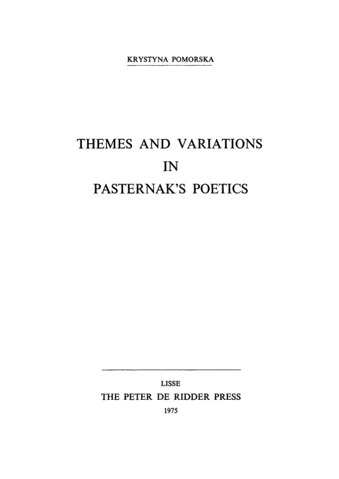 Cover image for book Themes and Variations in Pasternak’s Poetics