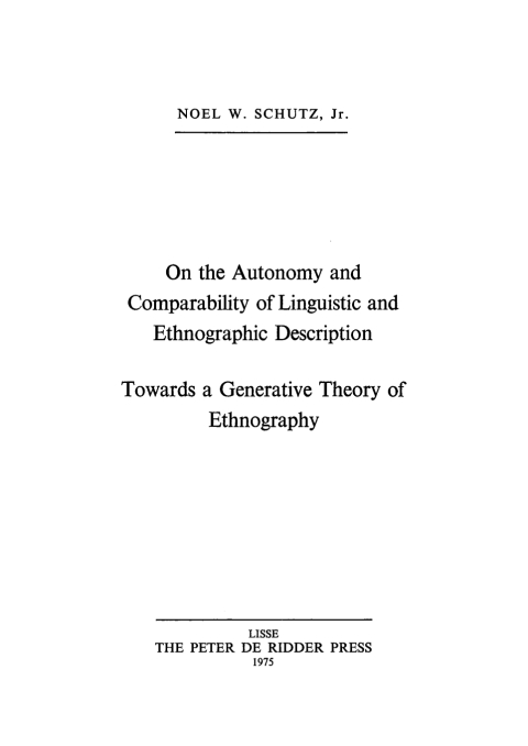 Cover image for book On the Autonomy and Comparability of Linguistic and Ethnographic Description