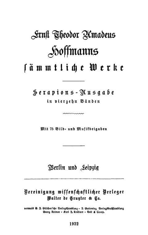E. T. A. Hoffmann: Ernst Theodor Amadeus Hoffmanns sÃ¤mmtliche Werke. Band 8 
