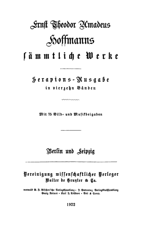 E. T. A. Hoffmann: Ernst Theodor Amadeus Hoffmanns sÃ¤mmtliche Werke. Band 4 