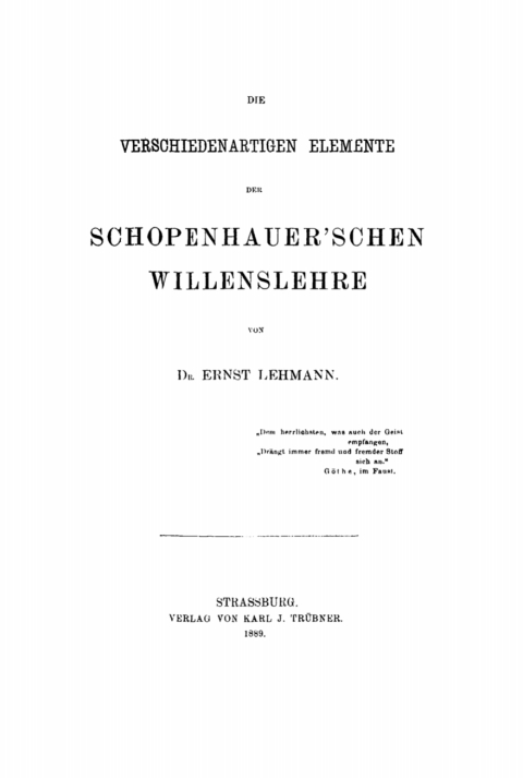 Cover image for book Die verschiedenartigen Elemente der Schopenhauer’schen Willenslehre