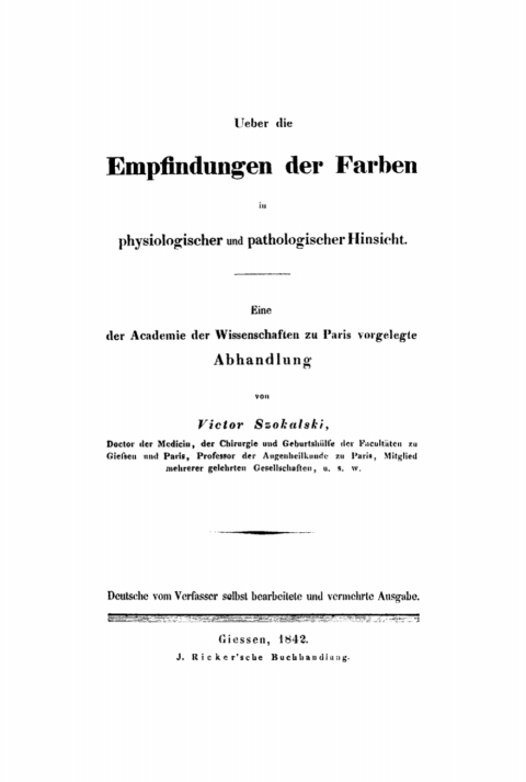 Cover image for book Ueber die Empfindungen der Farben in physiologischer und pathologischer Hinsicht