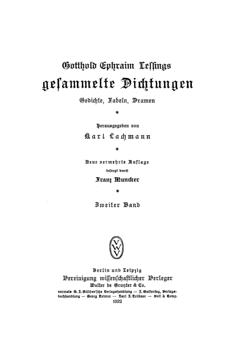 Cover image for book G. E. Lessing: Gotthold Ephraim Lessings Sämmtliche Dichtungen. Band 2