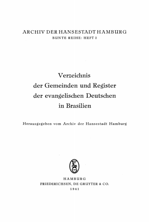 Cover image for book Verzeichnis der Gemeinden und Register der evangelischen Deutschen in Brasilien