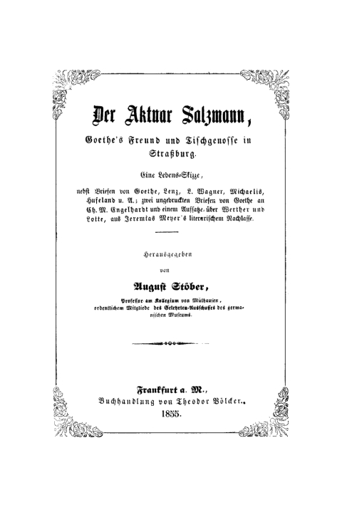 Cover image for book Der Aktuar Salzmann, Goethe’s Freund und Tischgenosse in Straßburg