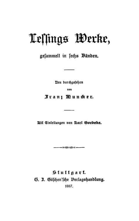 Cover image for book G. E. Lessing: Lessing’s Werke. Band 1