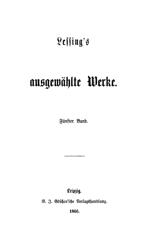Cover image for book G. E. Lessing: Lessing’s ausgewählte Werke. Band 5
