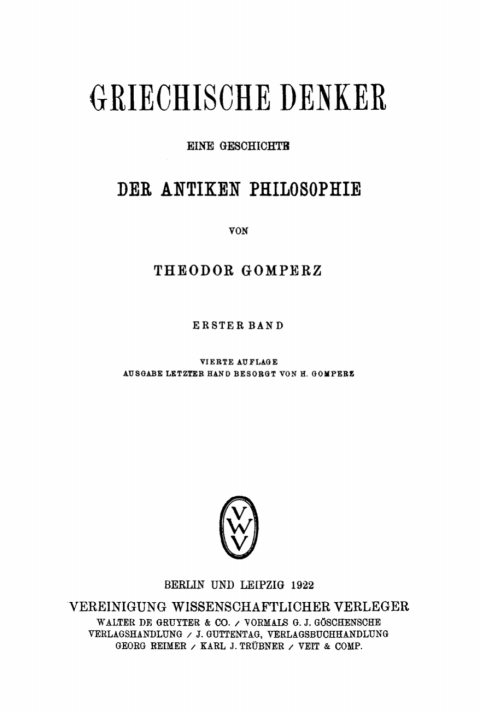 Cover image for book Theodor Gomperz: Griechische Denker. Band 1