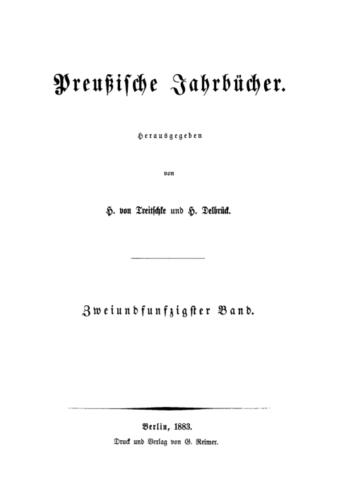 Cover image for book H. von Treitschke; H. Delbrück: Preußische Jahrbücher. Band 52