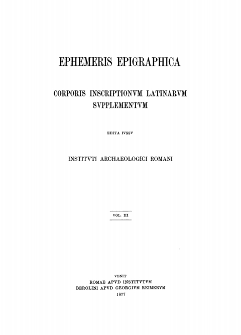 Cover image for book Ephemeris Epigraphica. Volume 3