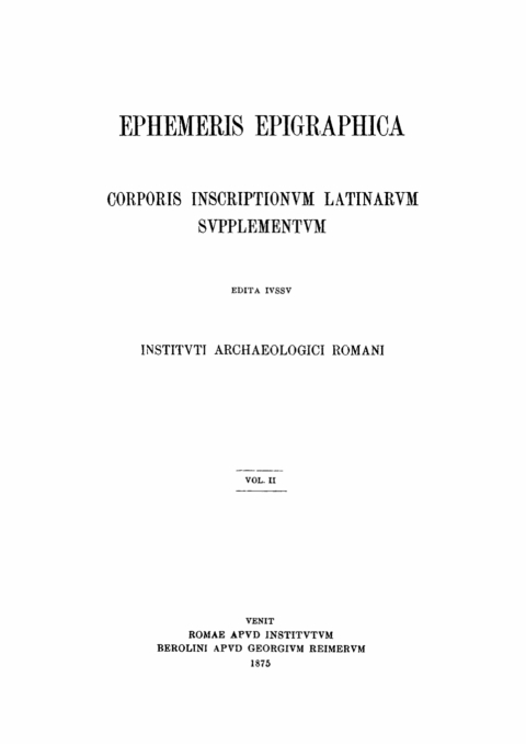 Cover image for book Ephemeris Epigraphica. Volume 2