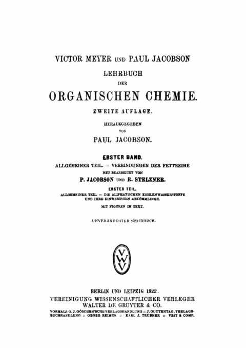 Cover image for book Allgemeiner Teil. Verbindungen der Fettreihe. Die aliphatischen Kohlenwasserstoffe und ihre einwertigen Abkömmlinge