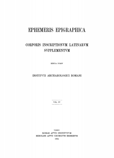 Cover image for book Ephemeris Epigraphica. Volume 4