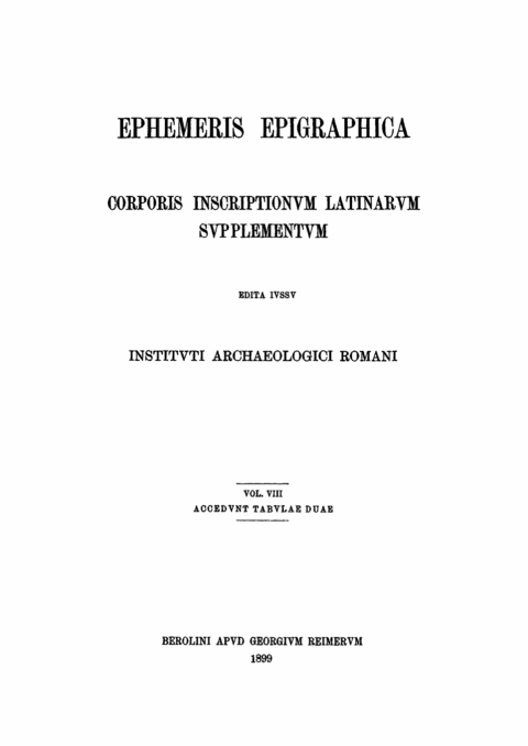 Cover image for book Ephemeris Epigraphica. Volume 8