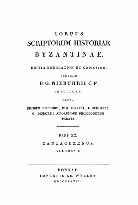 Cover image for book Ioannis Cantacuzeni eximperatoris historiarum libri IV