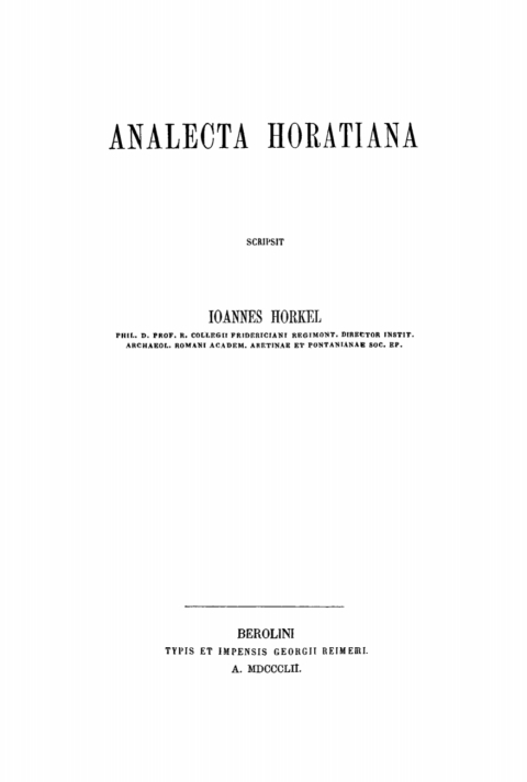 Cover image for book Analecta Horatiana