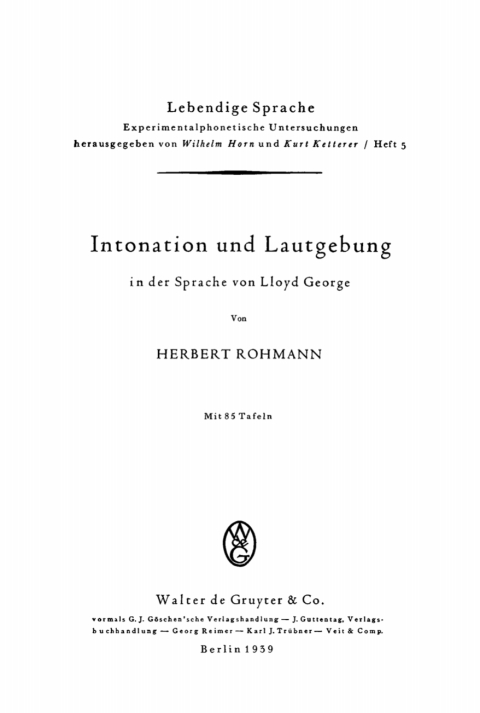 Cover image for book Intonation und Lautgebung in der Sprache von Lloyd George