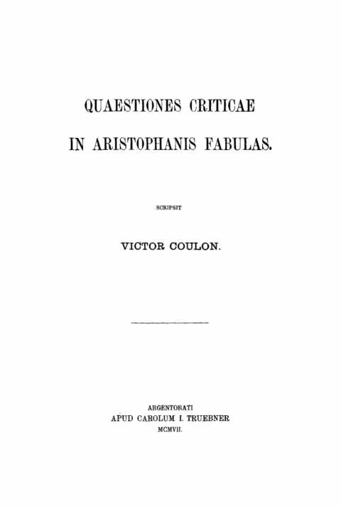 Cover image for book Quaestiones criticae in Aristophanis fabulas