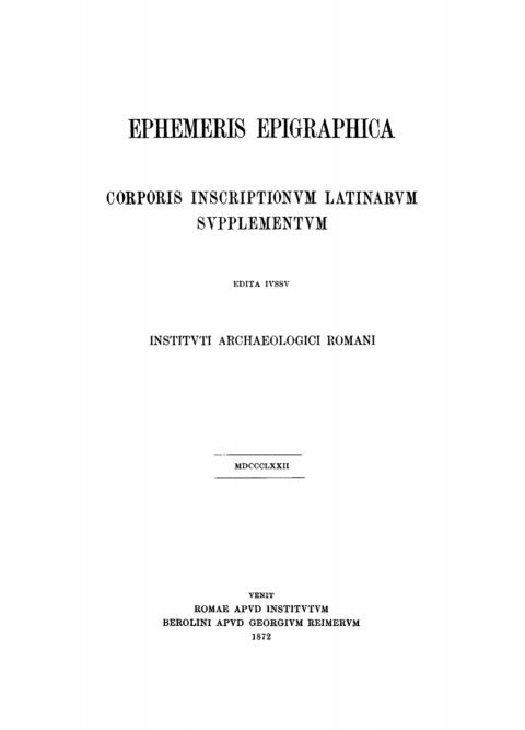 Cover image for book Ephemeris Epigraphica. Volume 1