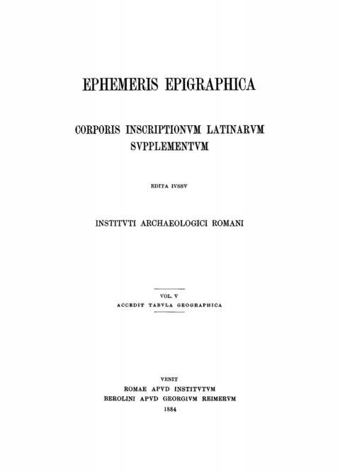 Cover image for book Ephemeris Epigraphica. Volume 5
